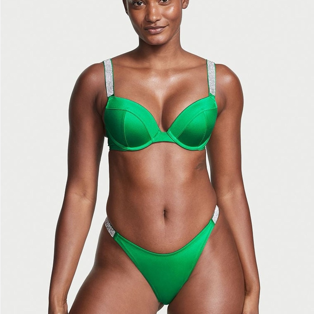 Victoria's Secret Emerald Green shine strap Bikini bottom